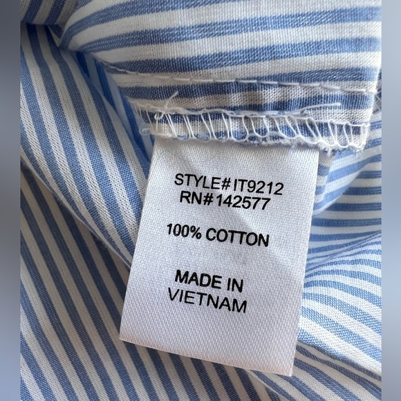 Iris Los Angeles Woman’s Across the Shoulder Blue Pinstripe Blouse Shirt Size L - Picture 8 of 9